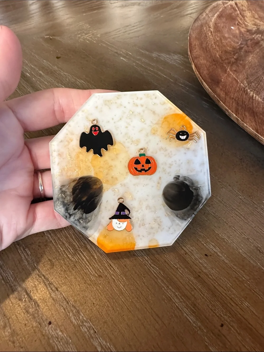 🎃Marbled 🎃Resin Coaster Set in Orange, Black & White